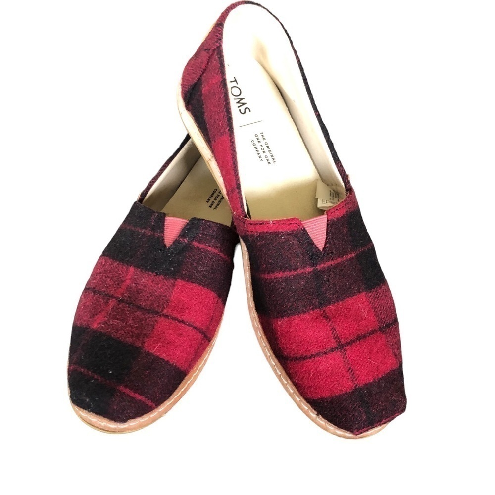 Toms Buffalo Print Wool Slip On Comfort Shoe Sz. 8 Cabincore Cozy Lumberjill